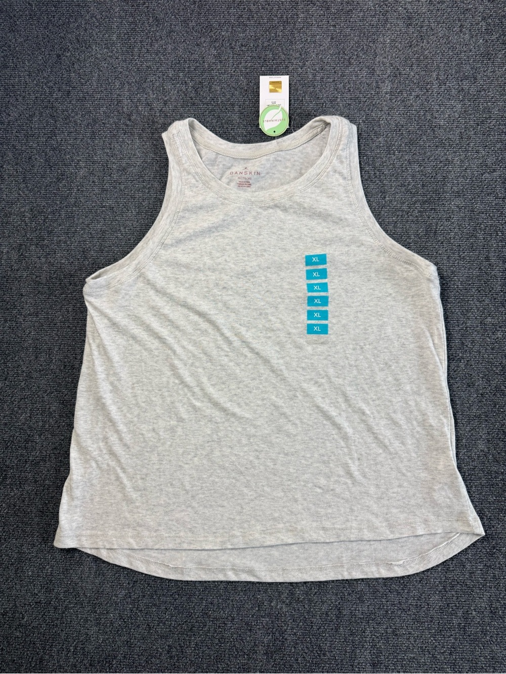 Danskin Now Womens XL Gray Muscle Tank Top Activewear Scoop Neck